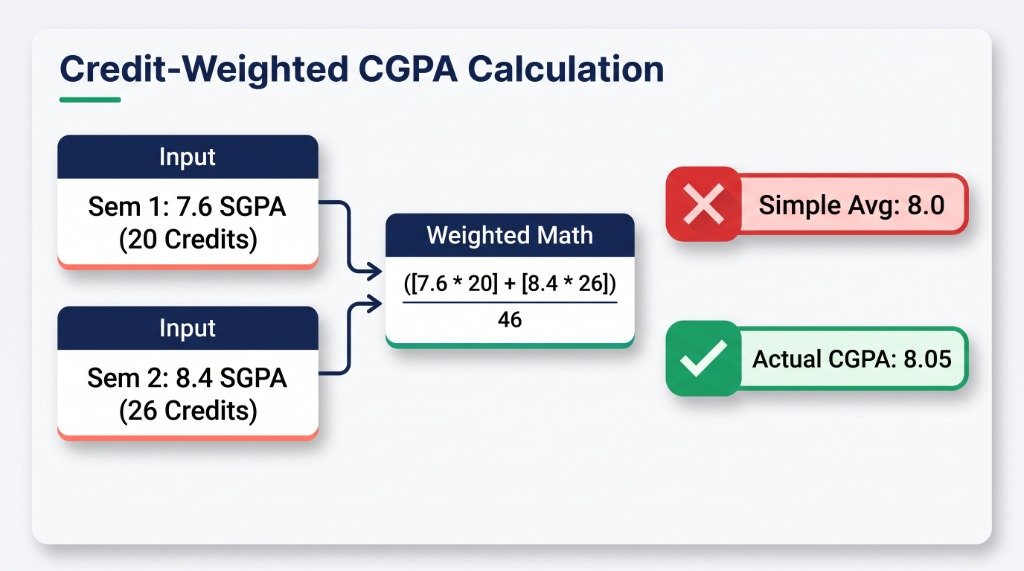 Credit-Weighted CGPA Calculation vs Simple Average diagram