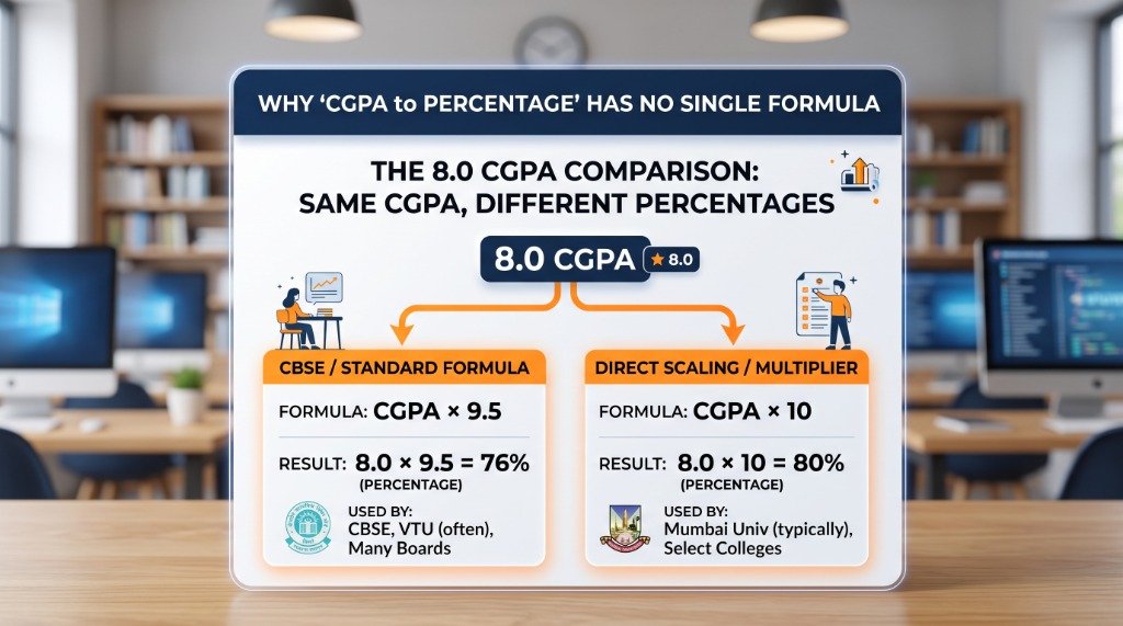 Why CGPA to percentage has no single formula comparison infographic